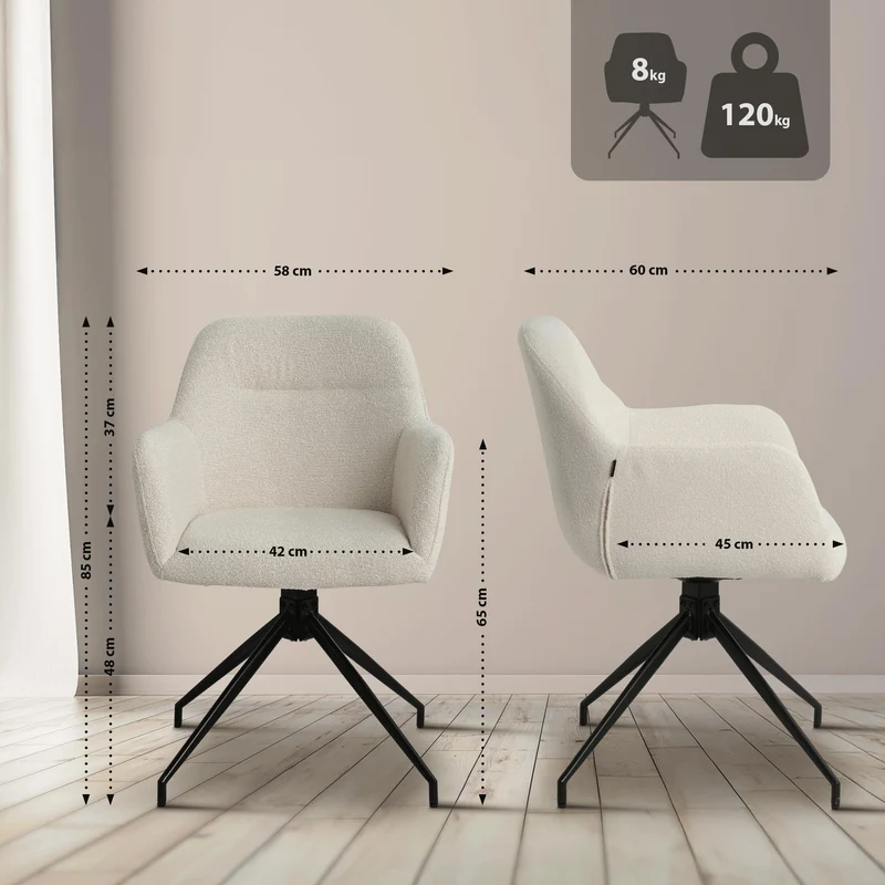 Chaise en tissu bouclette crème avec pied étoile en métal noir – Chaise design moderne 10_0007255