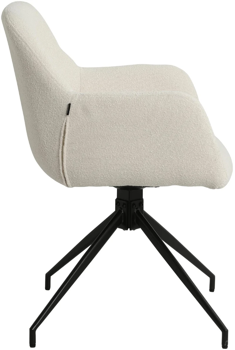 Chaise en tissu bouclette crème avec pied étoile en métal noir – Chaise design moderne 10_0007255