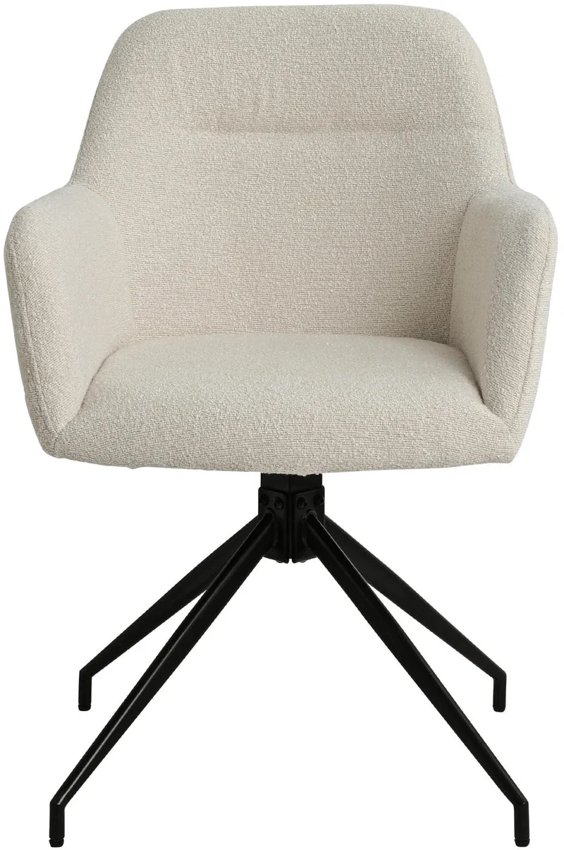 Chaise en tissu bouclette crème avec pied étoile en métal noir – Chaise design moderne 10_0007255