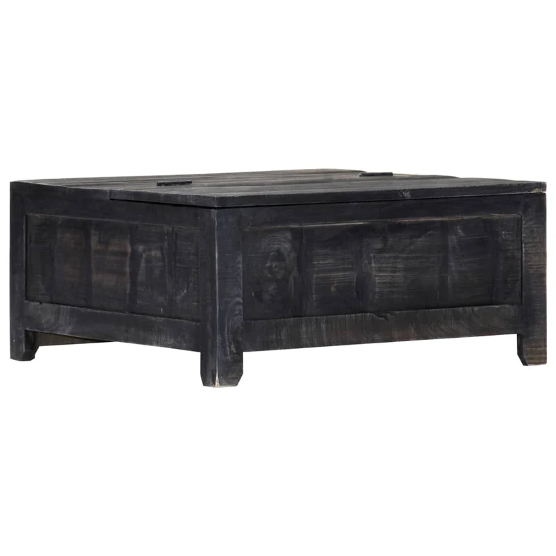 Table basse design vintage industriel carrée en bois de manguier massif noir 5 tiroirs et plateau relevable DEC039726