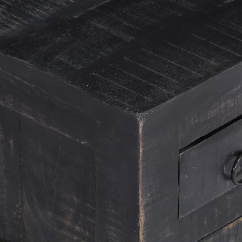 Table basse design vintage industriel carrée en bois de manguier massif noir 5 tiroirs et plateau relevable DEC039726