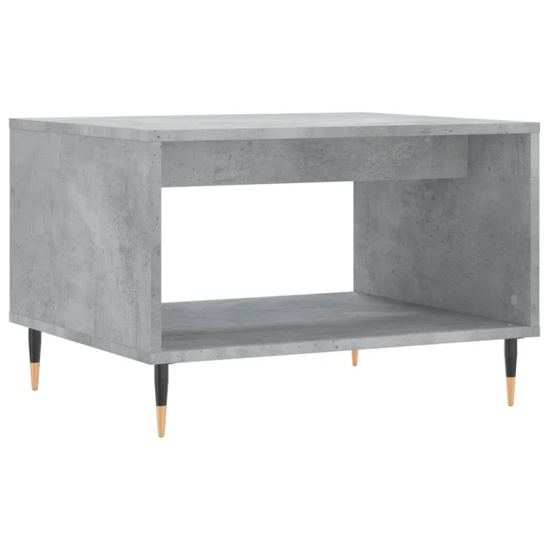 Table basse couleur gris béton en bois d’ingénierie 60 x 50 x 40 cm table d’appoint avec rangement et pieds métal DEC039325