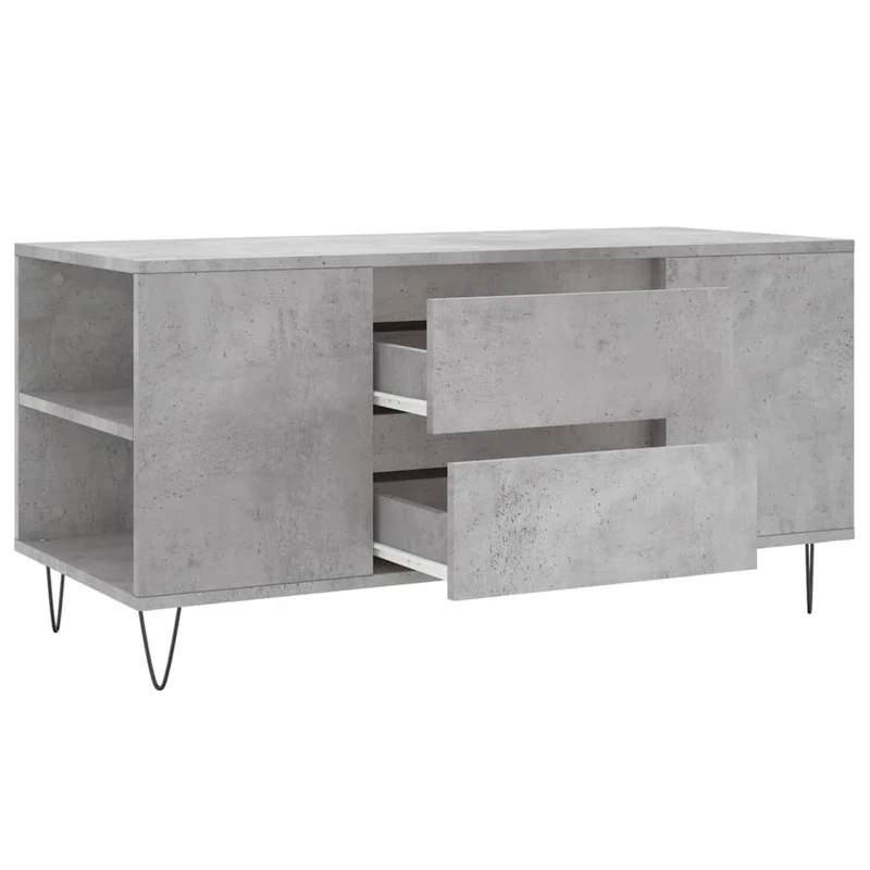 Table basse avec 2 tiroirs et 4 compartiments 102 x 44,5 x 50 cm bois d'ingénierie gris et métal DEC039245
