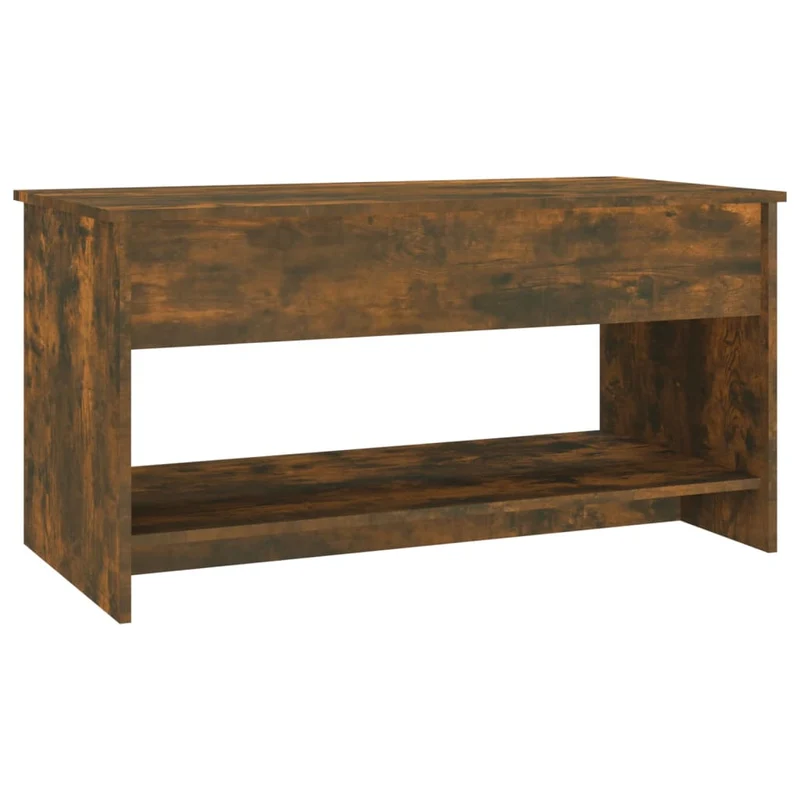 Table basse rectangulaire relevable avec rangement 102 x 50 x 52,5 cm finition chêne fumé marron et métal DEC038376