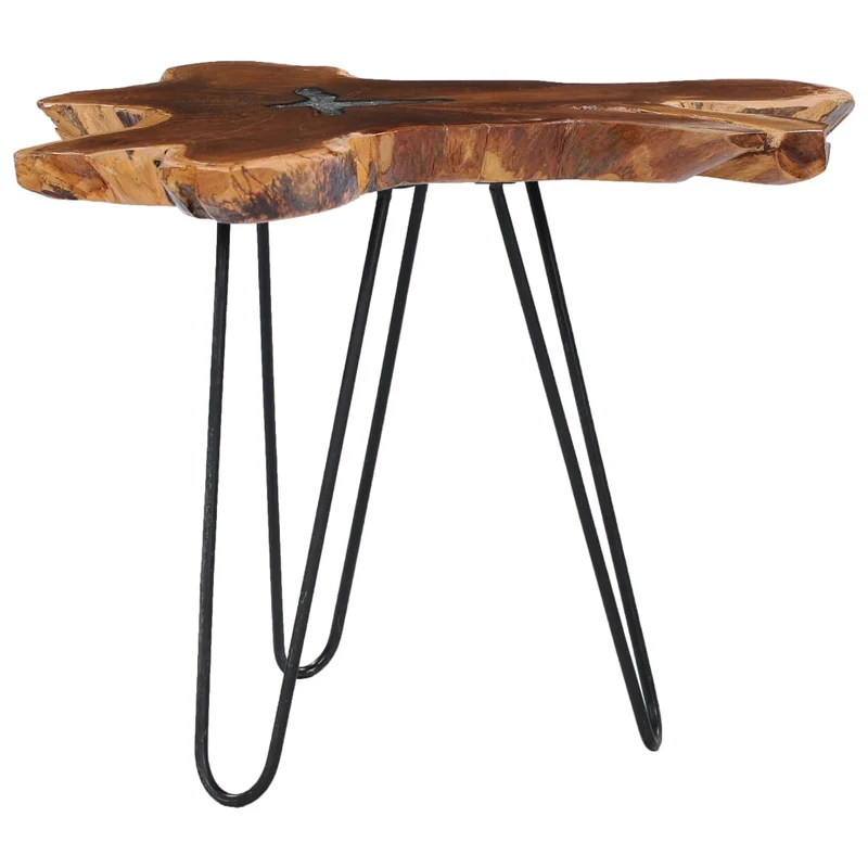 Table d'appoint en racine de teck massif avec incrustation en résine pieds métal Ø 60-70 cm DEC037128