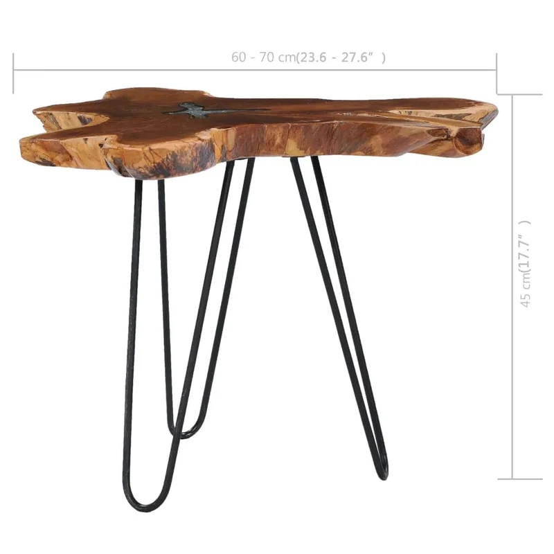 Table d'appoint en racine de teck massif avec incrustation en résine pieds métal Ø 60-70 cm DEC037128