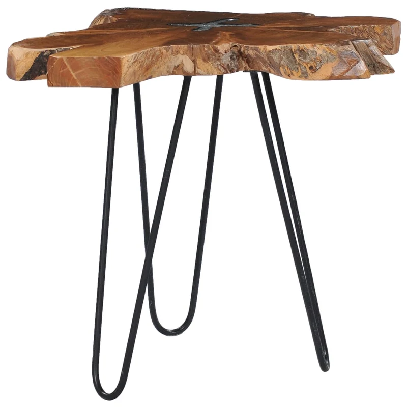 Table d'appoint en racine de teck massif avec incrustation en résine pieds métal Ø 60-70 cm DEC037128