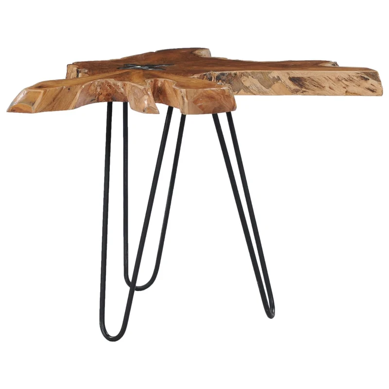 Table d'appoint en racine de teck massif avec incrustation en résine pieds métal Ø 60-70 cm DEC037128