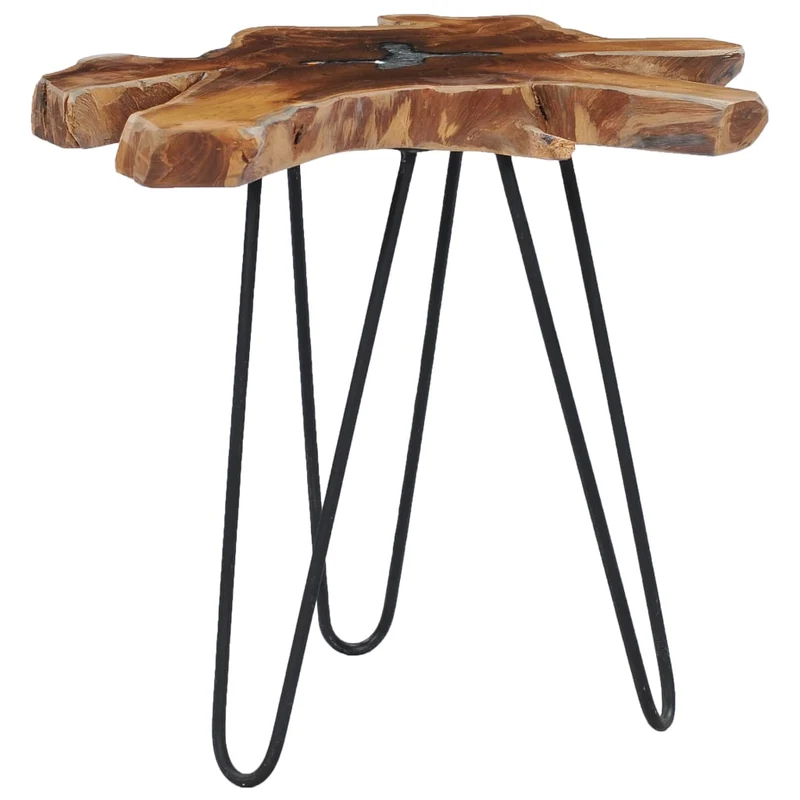 Table d'appoint en racine de teck massif avec incrustation en résine pieds métal Ø 60-70 cm DEC037128