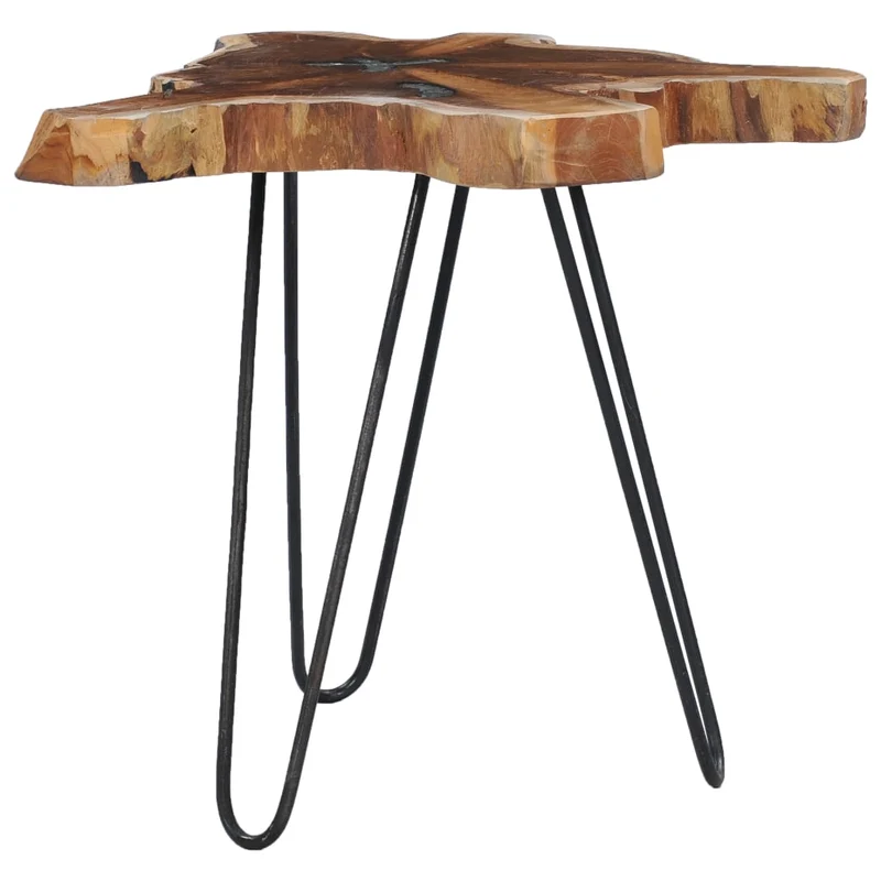 Table d'appoint en racine de teck massif avec incrustation en résine pieds métal Ø 60-70 cm DEC037128