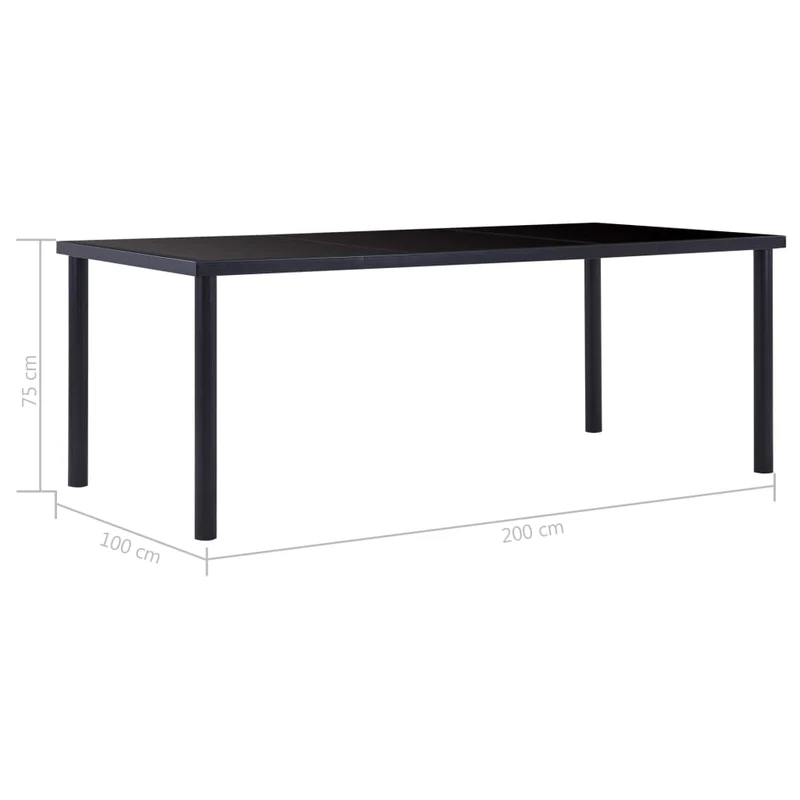 Table de salle à manger design noire plateau en verre trempé et cadre métal 200 x 100 cm DEC036886