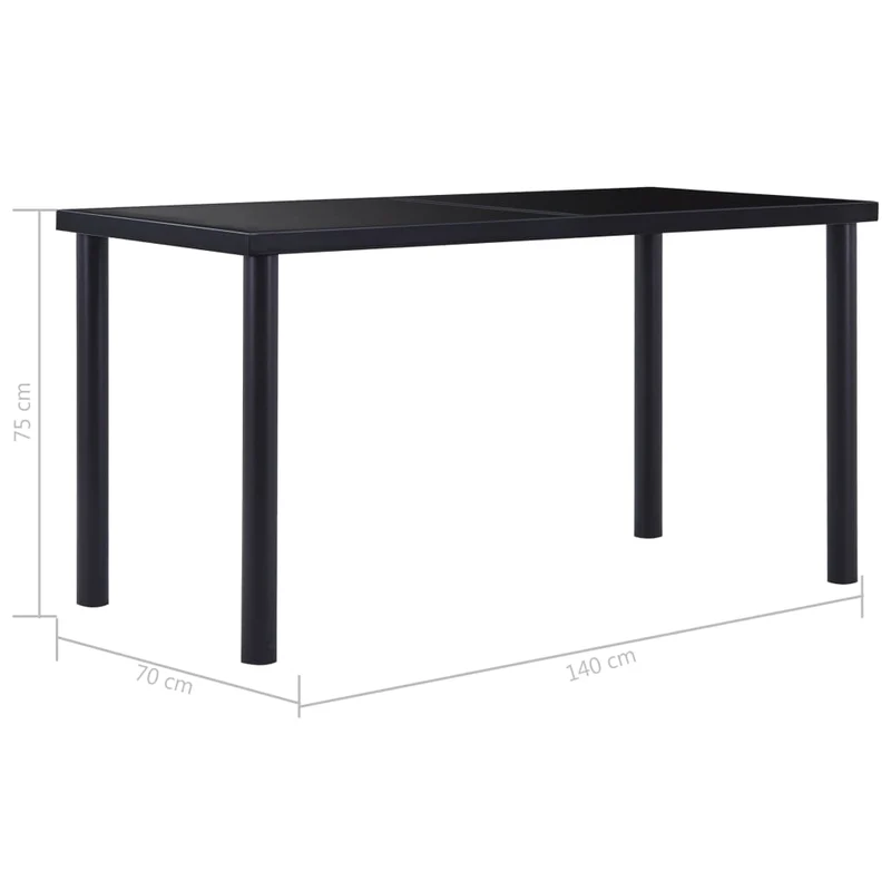 Table à manger rectangulaire moderne – plateau en verre trempé noir et structure métal – 140 × 70 cm DEC036880