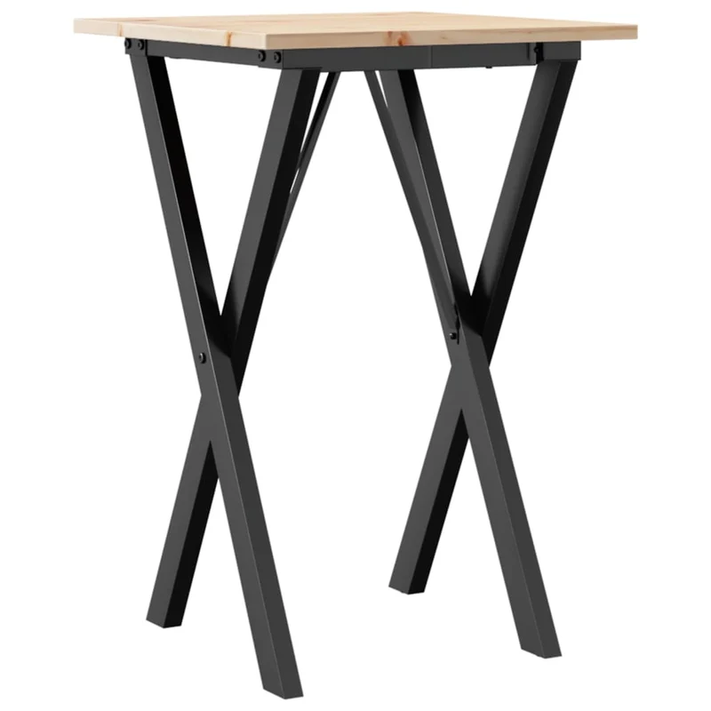 Table d'appoint design industriel cadre en X 50 x 50 x 75 cm bois de pin massif et acier DEC036810