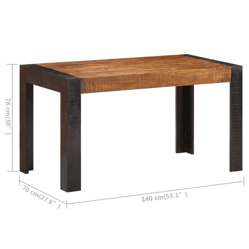 Table à manger industrielle en bois de manguier massif style loft avec plateau épais 140 x 70 cm DEC036713