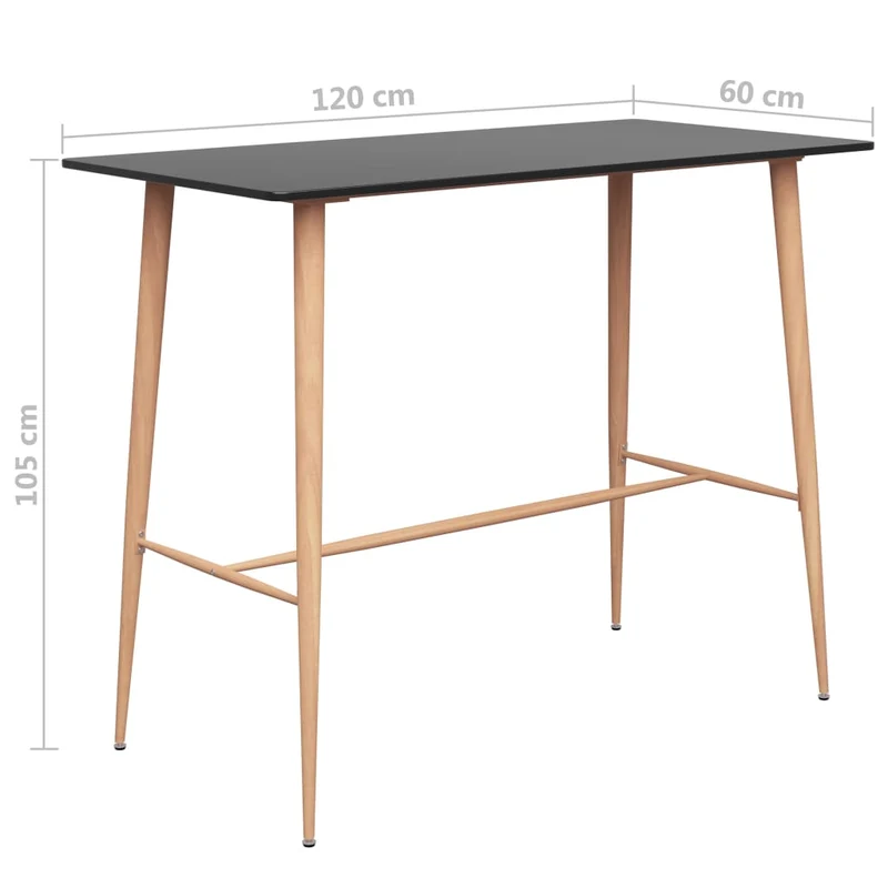 Table de bar rectangulaire style scandinave – plateau noir et pieds effet bois – 120 × 60 × 105 cm DEC036483