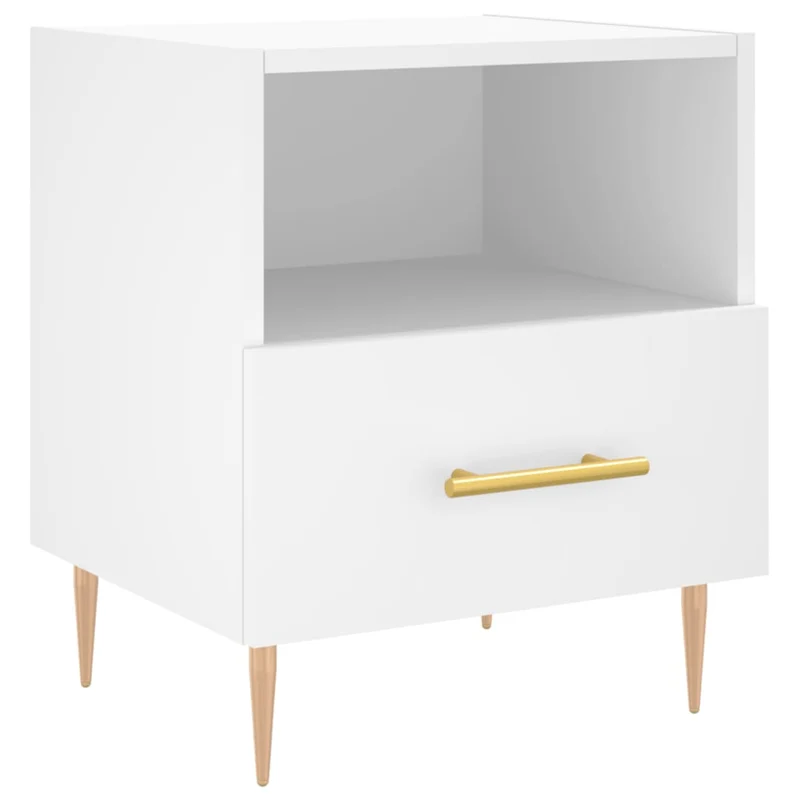 Lot de 2 tables de chevet avec compartiment et tiroir 40 x 35 x 47,5 cm bois d’ingénierie blanc et fer DEC034915