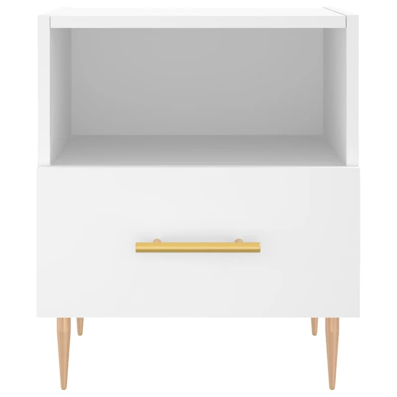 Lot de 2 tables de chevet avec compartiment et tiroir 40 x 35 x 47,5 cm bois d’ingénierie blanc et fer DEC034915