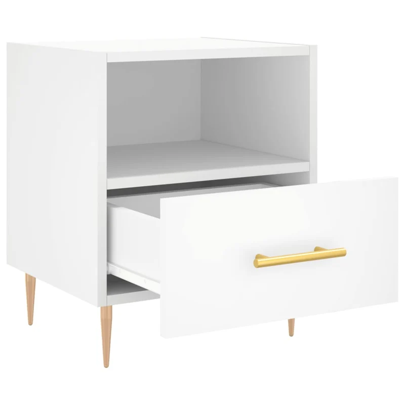 Lot de 2 tables de chevet avec compartiment et tiroir 40 x 35 x 47,5 cm bois d’ingénierie blanc et fer DEC034915