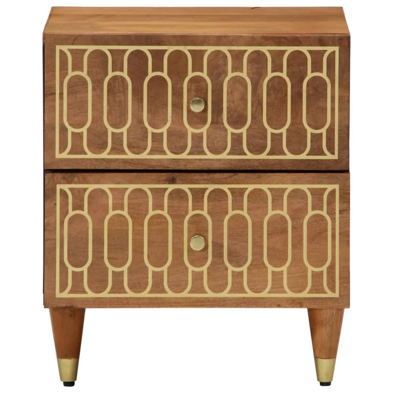 Lot de 2 tables de chevet en bois et MDF avec motif décoratif géométrique doré pieds bois et métal DEC034777