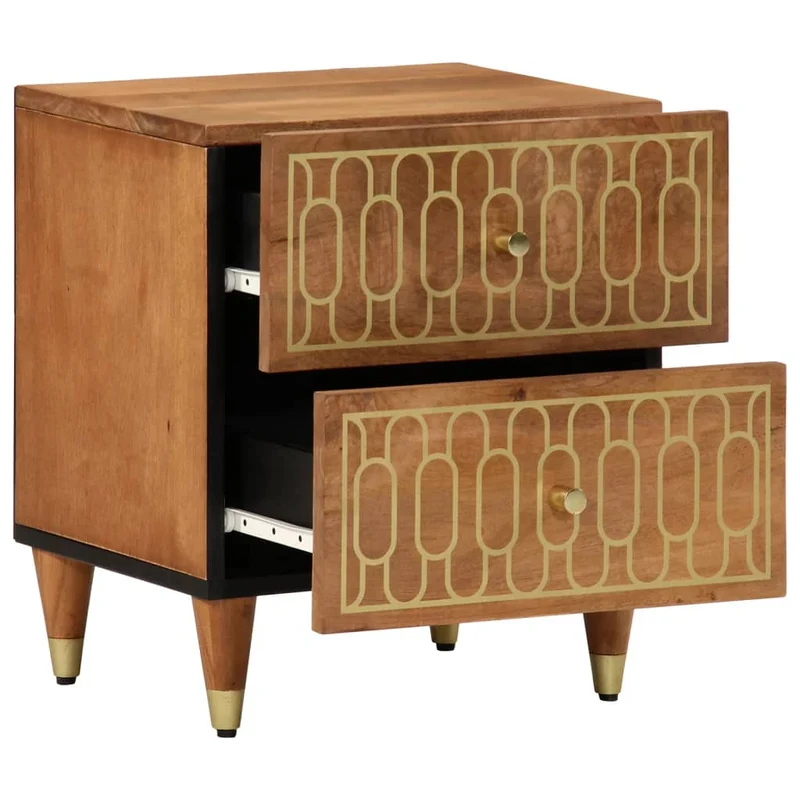 Lot de 2 tables de chevet en bois et MDF avec motif décoratif géométrique doré pieds bois et métal DEC034777