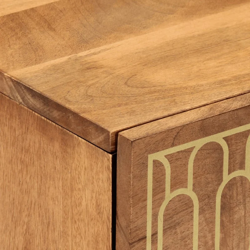 Lot de 2 tables de chevet en bois et MDF avec motif décoratif géométrique doré pieds bois et métal DEC034777