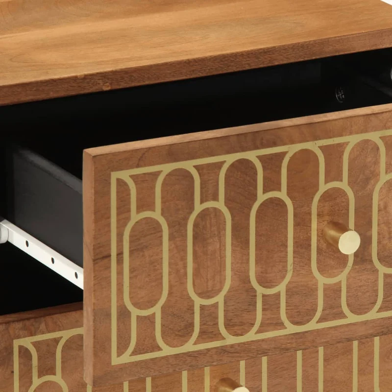 Lot de 2 tables de chevet en bois et MDF avec motif décoratif géométrique doré pieds bois et métal DEC034777