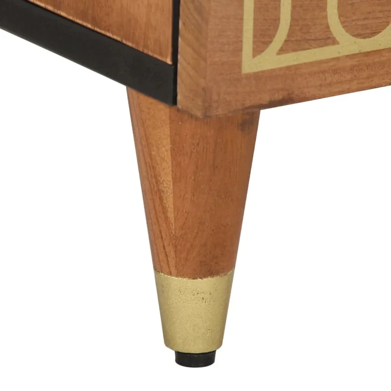 Lot de 2 tables de chevet en bois et MDF avec motif décoratif géométrique doré pieds bois et métal DEC034777