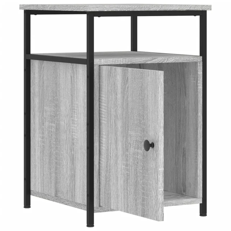 Table de chevet avec rangement avec porte 40 x 42 x 60 cm bois d'ingénierie gris et fer DEC034662