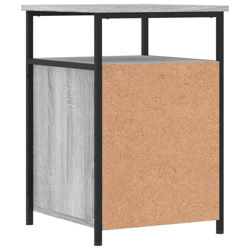 Table de chevet avec rangement avec porte 40 x 42 x 60 cm bois d'ingénierie gris et fer DEC034662