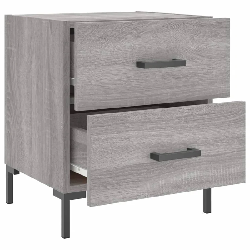 Table de chevet avec deux tiroirs 40 x 35 x 47,5 cm bois d’ingénierie gris et fer DEC034610