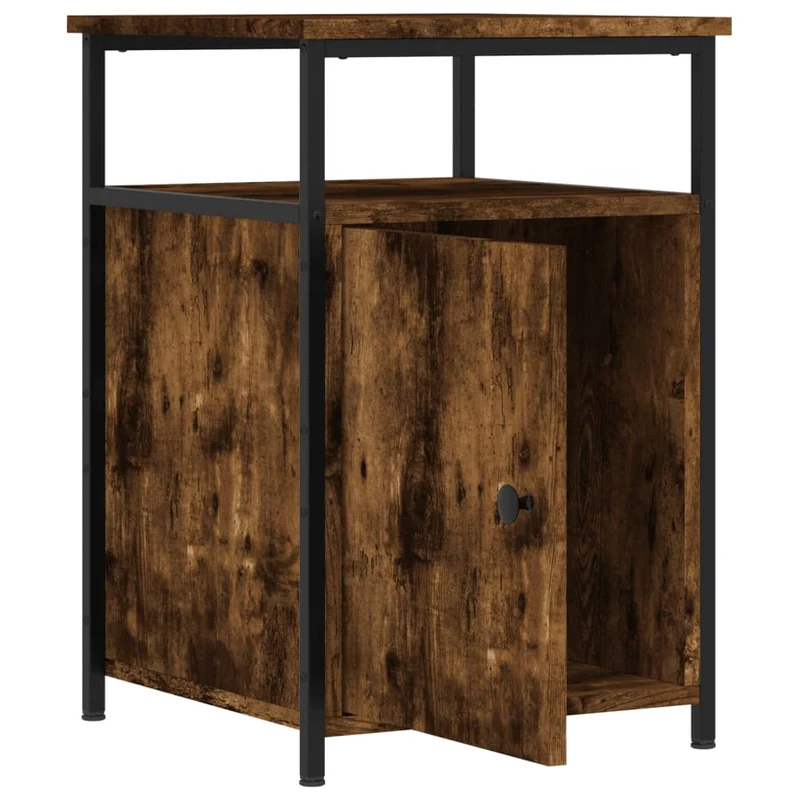 Table de chevet industrielle avec rangement bois d’ingénierie marron fumé et structure métal 40 x 42 x 60 cm DEC033642