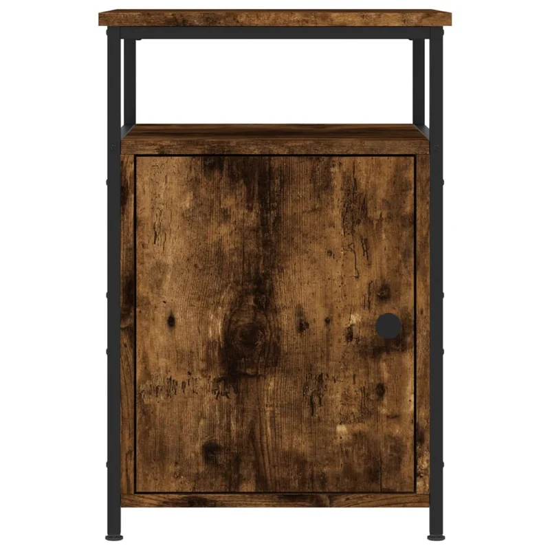 Table de chevet industrielle avec rangement bois d’ingénierie marron fumé et structure métal 40 x 42 x 60 cm DEC033642