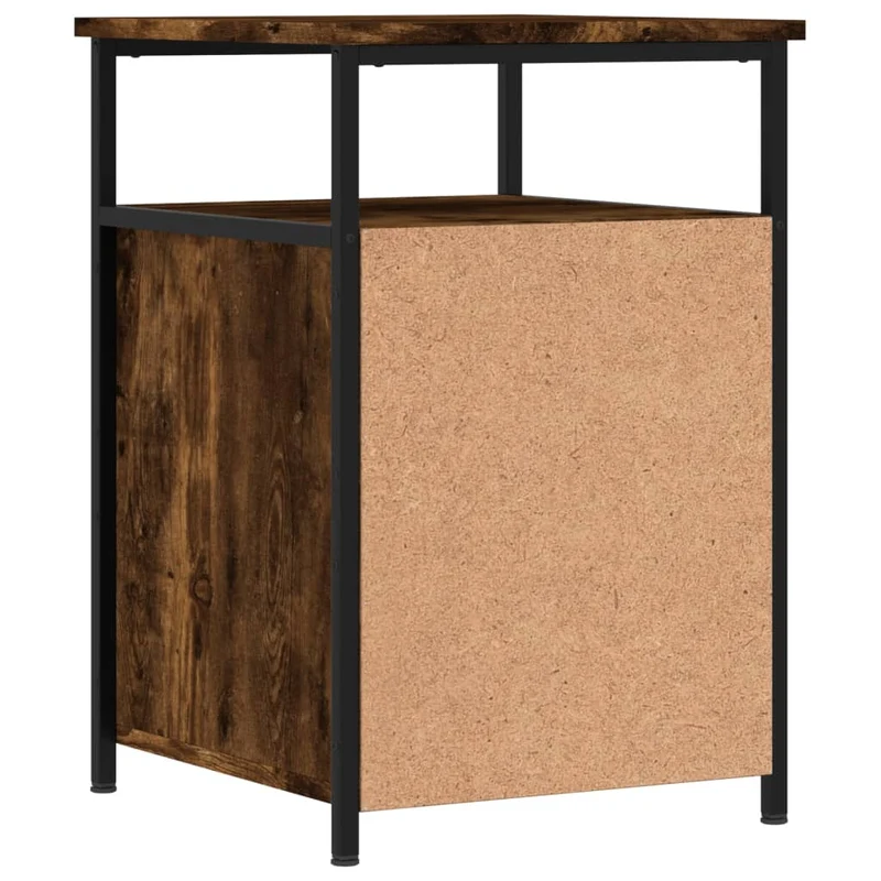 Table de chevet industrielle avec rangement bois d’ingénierie marron fumé et structure métal 40 x 42 x 60 cm DEC033642