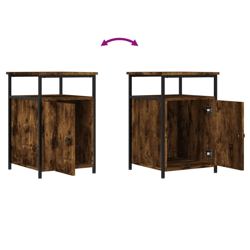 Table de chevet industrielle avec rangement bois d’ingénierie marron fumé et structure métal 40 x 42 x 60 cm DEC033642
