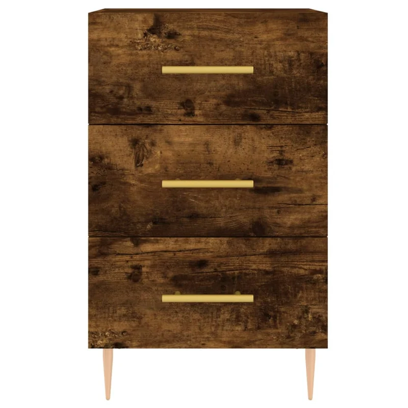 Table de chevet avec 3 tiroirs 40 x 40 x 66 cm bois d'ingénierie marron fumé et fer DEC033627