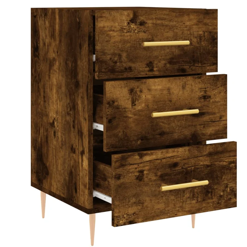 Table de chevet avec 3 tiroirs 40 x 40 x 66 cm bois d'ingénierie marron fumé et fer DEC033627