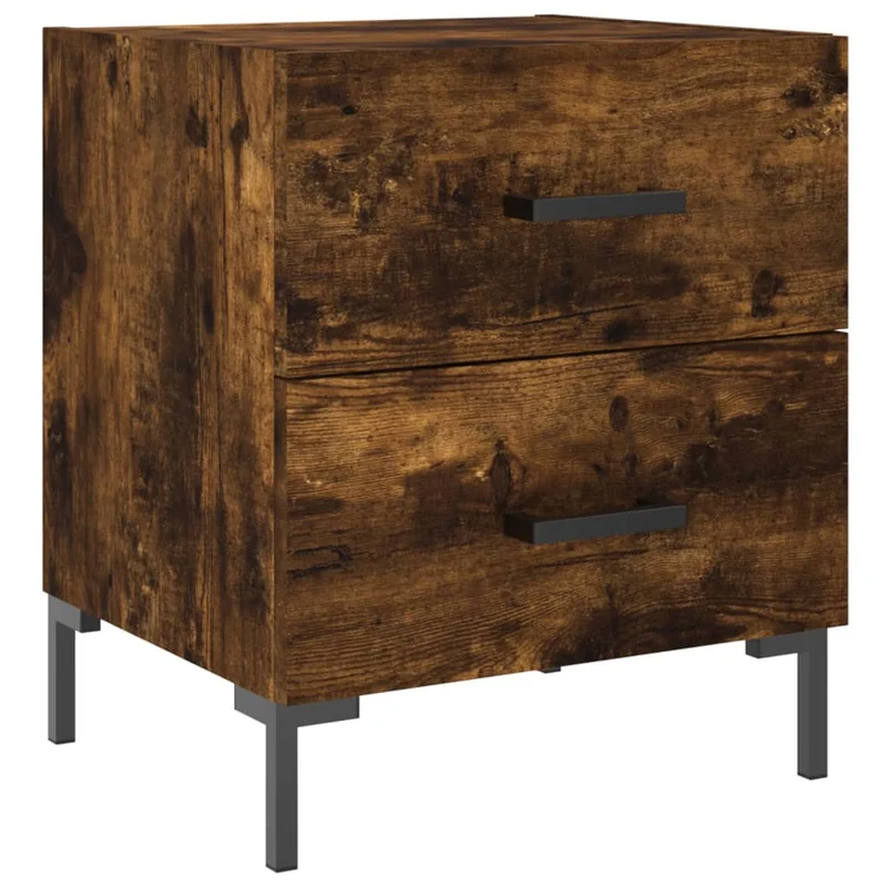 Table de chevet avec deux tiroirs 40 x 35 x 47,5 cm bois d’ingénierie marron fumé et fer DEC033577