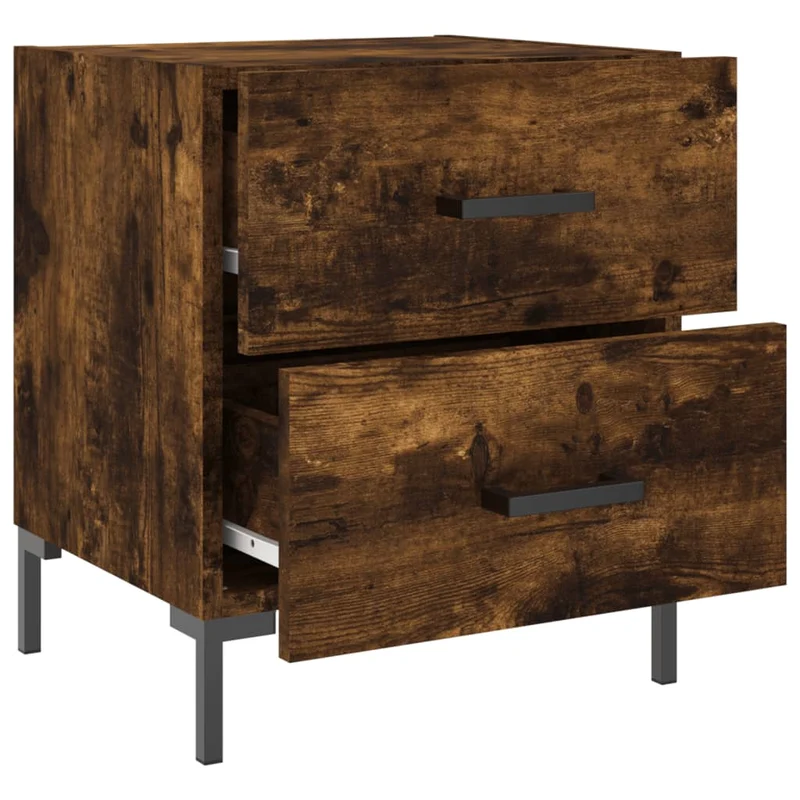 Table de chevet avec deux tiroirs 40 x 35 x 47,5 cm bois d’ingénierie marron fumé et fer DEC033577