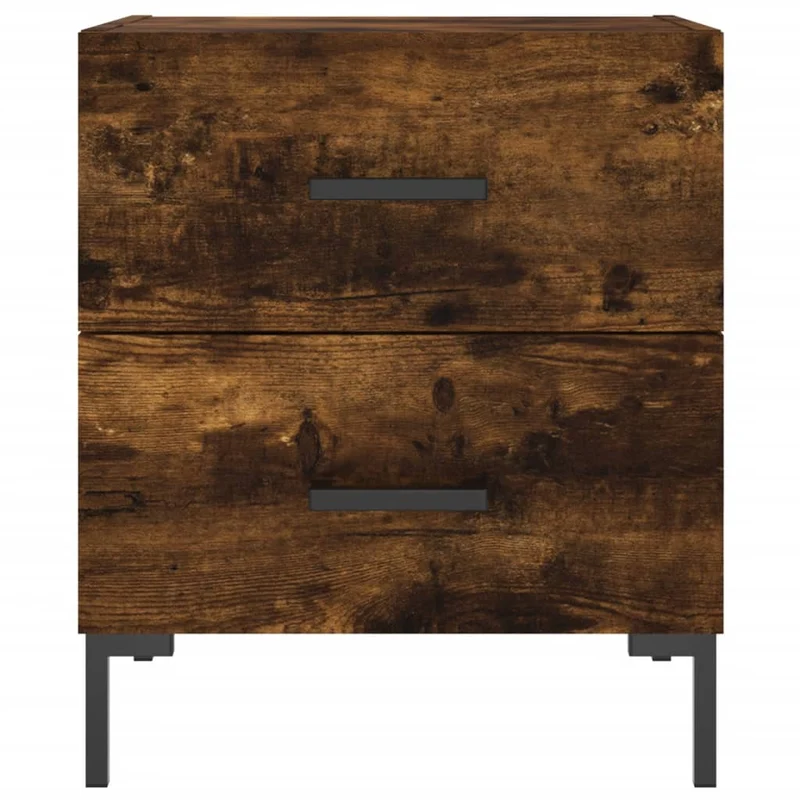 Table de chevet avec deux tiroirs 40 x 35 x 47,5 cm bois d’ingénierie marron fumé et fer DEC033577