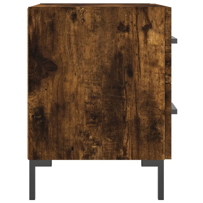 Table de chevet avec deux tiroirs 40 x 35 x 47,5 cm bois d’ingénierie marron fumé et fer DEC033577