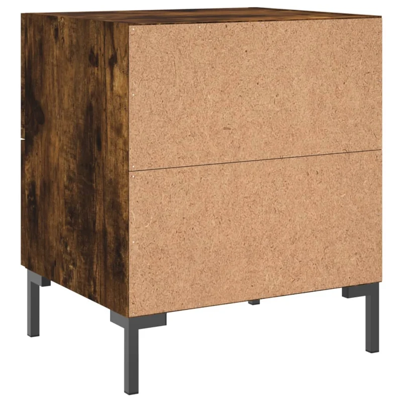 Table de chevet avec deux tiroirs 40 x 35 x 47,5 cm bois d’ingénierie marron fumé et fer DEC033577
