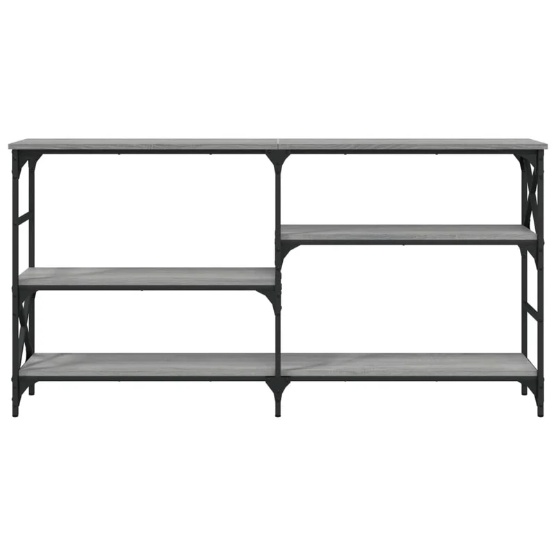 Table console d'entrée fonctionnel et stylé avec étagères 150 x 29 x 76,5 cm bois d'ingénierie gris et métal DEC032219