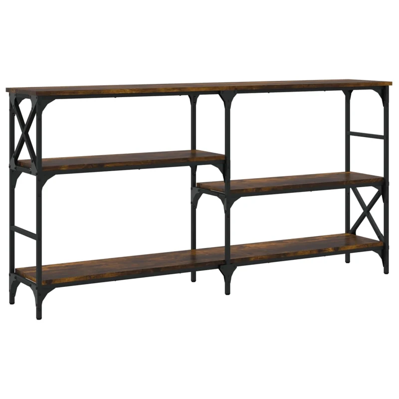 Table console d'entrée fonctionnel et stylé avec étagères 150 x 29 x 76,5 cm bois d'ingénierie et métal DEC031787