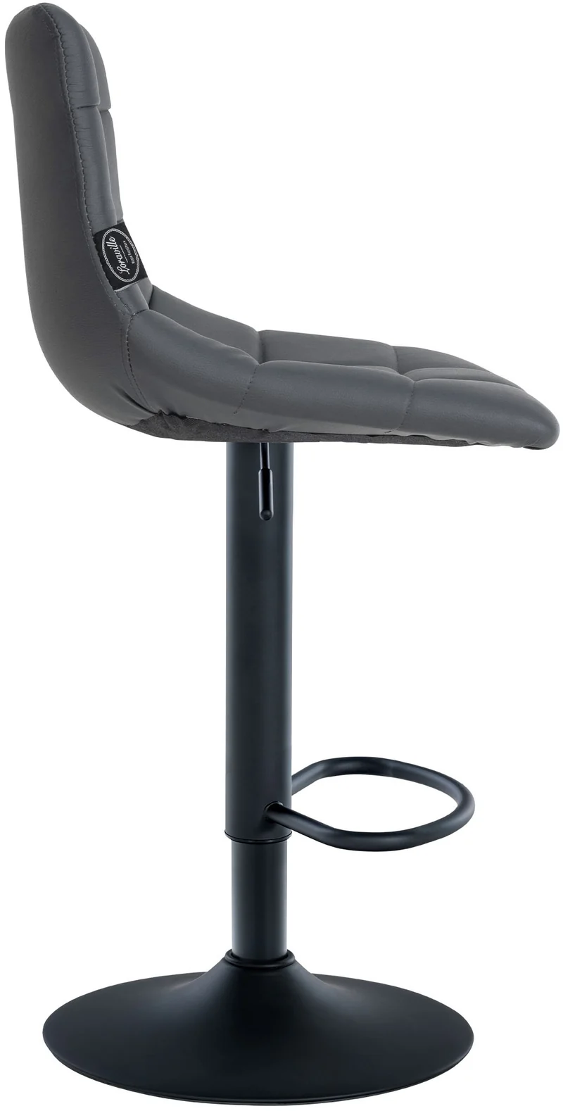 Lot de 2 tabourets de bar en synthétique gris base métal noir mat réglable en hauteur et repose-pieds TDB10636