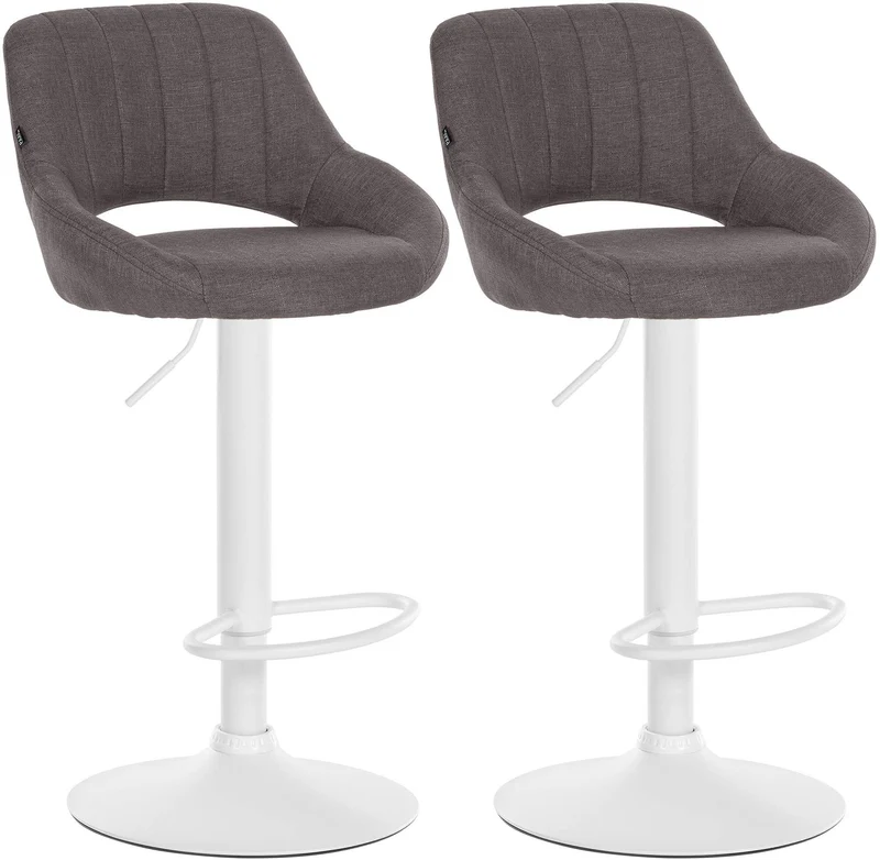 Lot de 2 tabourets de bar réglables en tissu gris foncé dossier ajouré et pied métal blanc 10_0006107