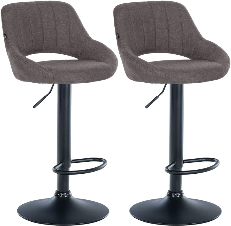 Lot de 2 tabourets de bar réglables en tissu gris foncé dossier ajouré et pied métal noir 10_0006106