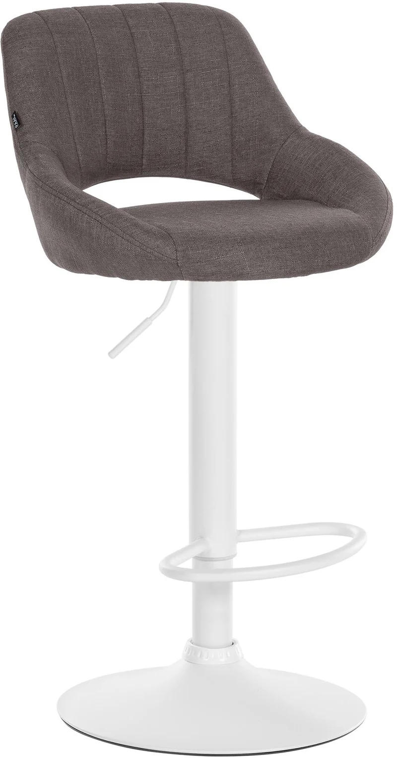 Tabouret de bar x1 réglable en hauteur en tissu gris foncé dossier ajouré et pied métal blanc 10_0005725