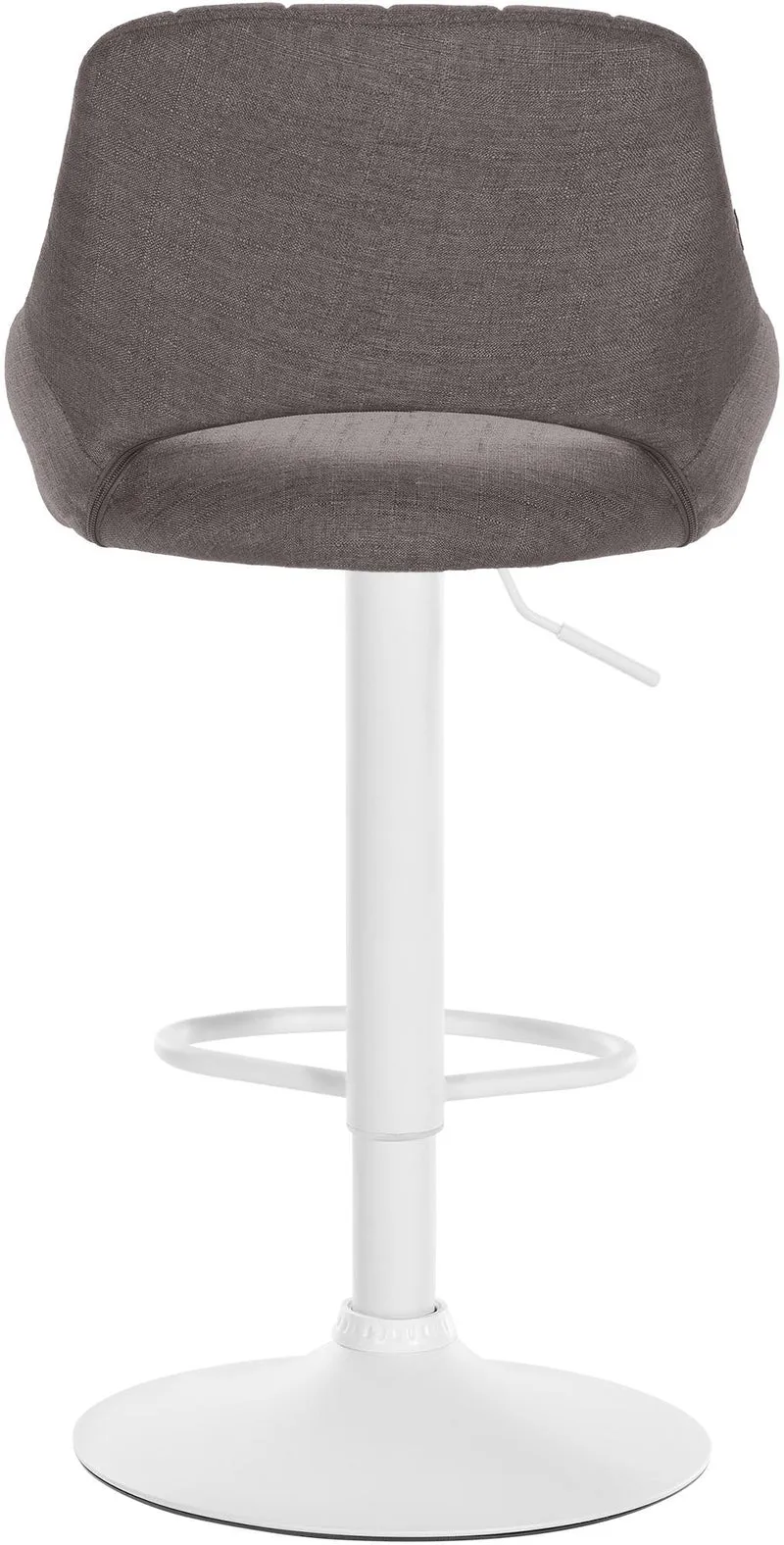Tabouret de bar x1 réglable en hauteur en tissu gris foncé dossier ajouré et pied métal blanc 10_0005725