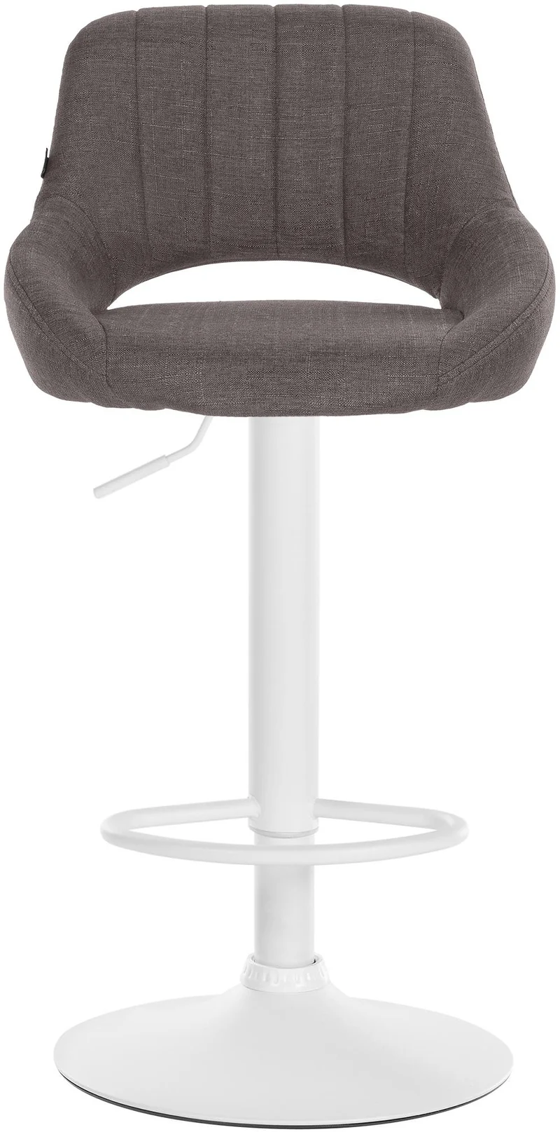 Tabouret de bar x1 réglable en hauteur en tissu gris foncé dossier ajouré et pied métal blanc 10_0005725