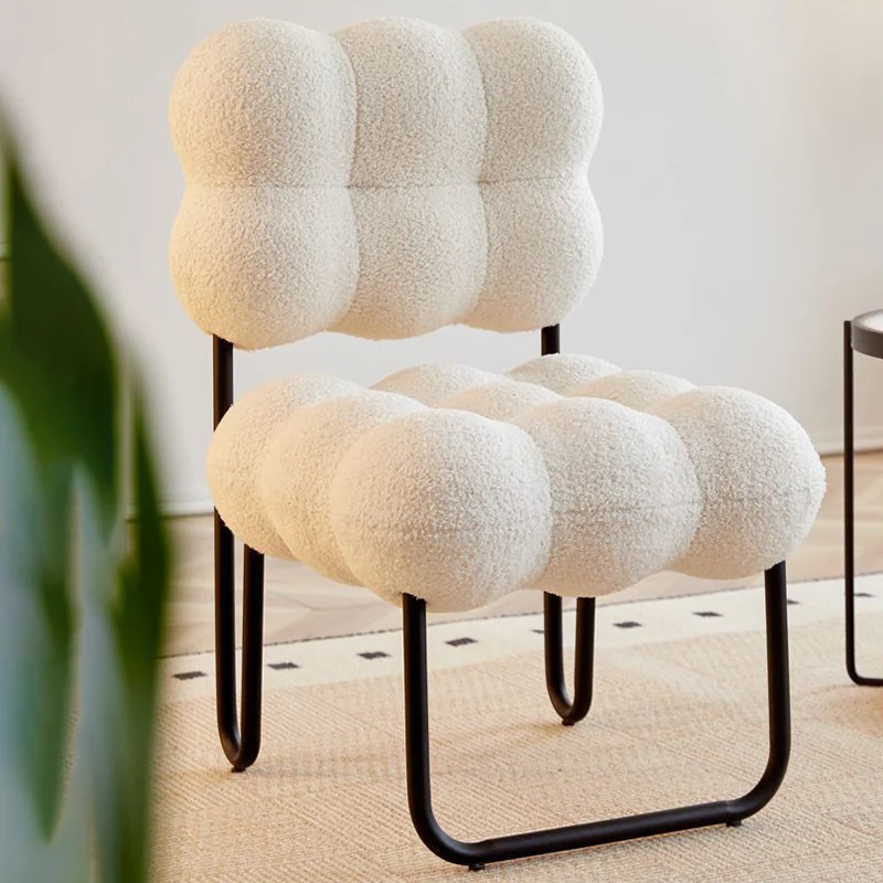 Contemporary Nordic Circle Fleece & Iron Square Accent Chair For Bedroom And Living Room